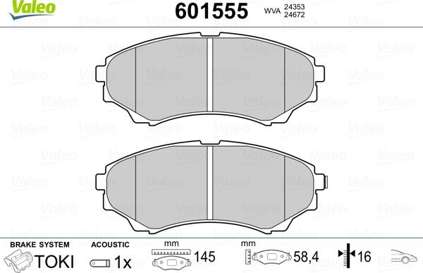 Valeo 601555 - Kit pastiglie freno, Freno a disco www.autoricambit.com