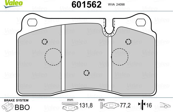 Valeo 601562 - Kit pastiglie freno, Freno a disco www.autoricambit.com