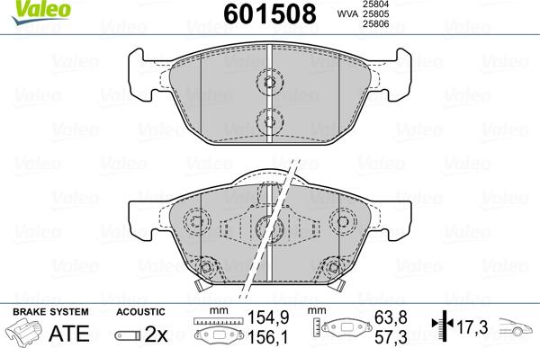 Valeo 601508 - Kit pastiglie freno, Freno a disco www.autoricambit.com