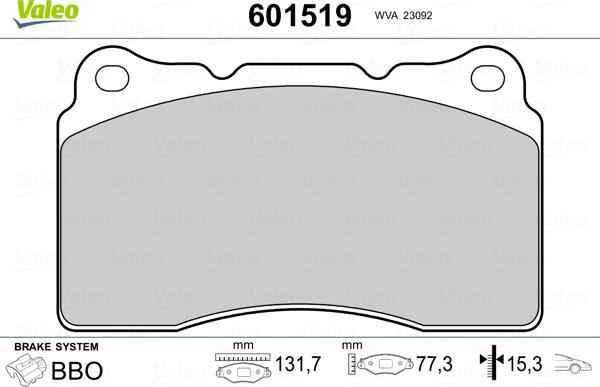 Valeo 601519 - Kit pastiglie freno, Freno a disco www.autoricambit.com