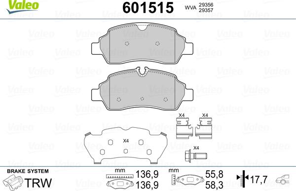 Valeo 601515 - Kit pastiglie freno, Freno a disco www.autoricambit.com