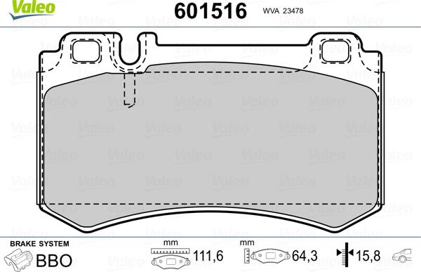 Valeo 601516 - Kit pastiglie freno, Freno a disco www.autoricambit.com