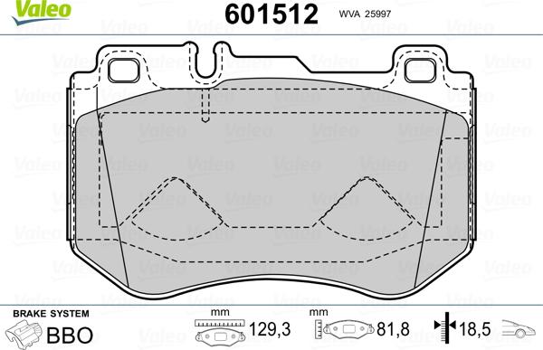 Valeo 601512 - Kit pastiglie freno, Freno a disco www.autoricambit.com