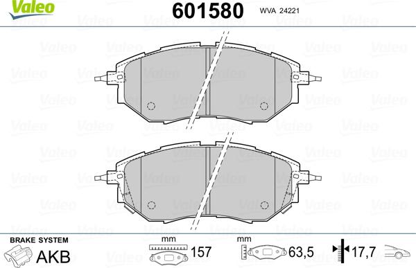 Valeo 601580 - Kit pastiglie freno, Freno a disco www.autoricambit.com