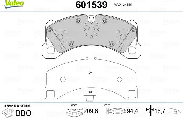 Valeo 601539 - Kit pastiglie freno, Freno a disco www.autoricambit.com