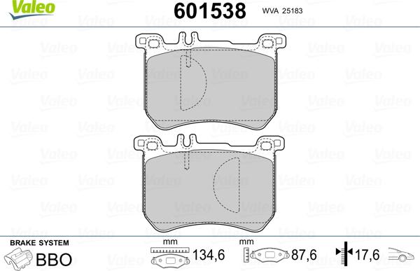 Valeo 601538 - Kit pastiglie freno, Freno a disco www.autoricambit.com