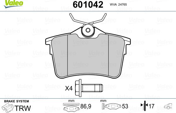 Valeo 601042 - Kit pastiglie freno, Freno a disco www.autoricambit.com