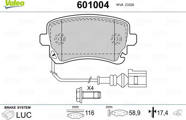 Valeo 601004 - Kit pastiglie freno, Freno a disco www.autoricambit.com