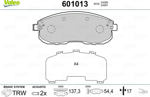 Valeo 601013 - Kit pastiglie freno, Freno a disco www.autoricambit.com