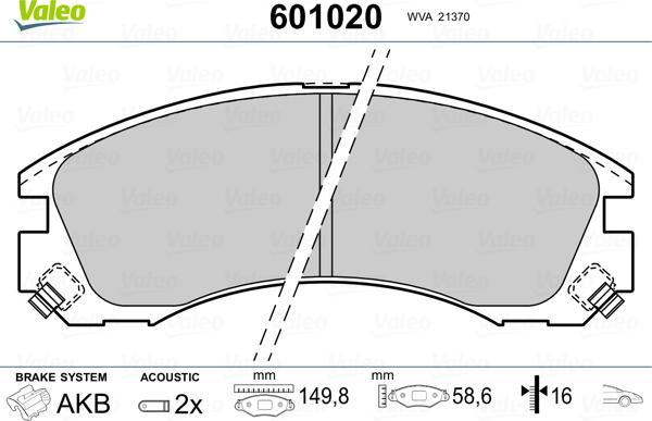 Valeo 601020 - Kit pastiglie freno, Freno a disco www.autoricambit.com