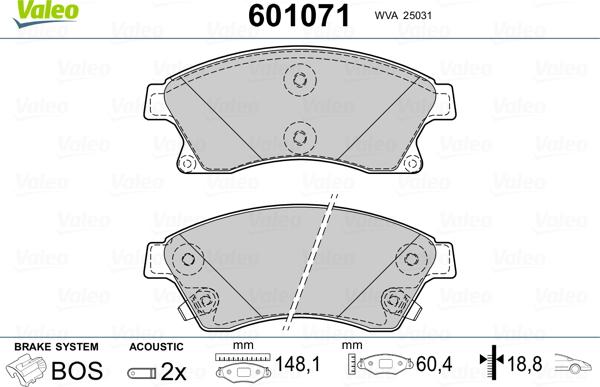 Valeo 601071 - Kit pastiglie freno, Freno a disco www.autoricambit.com