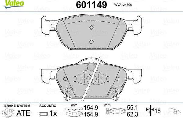 Valeo 601149 - Kit pastiglie freno, Freno a disco www.autoricambit.com