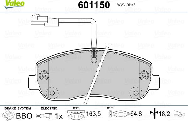 Valeo 601150 - Kit pastiglie freno, Freno a disco www.autoricambit.com