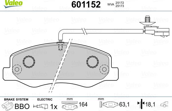 Valeo 601152 - Kit pastiglie freno, Freno a disco www.autoricambit.com