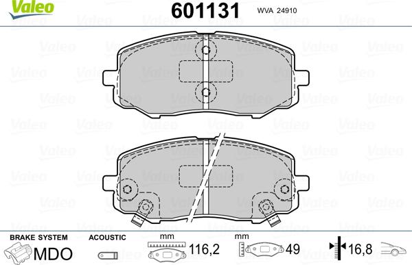 Valeo 601131 - Kit pastiglie freno, Freno a disco www.autoricambit.com