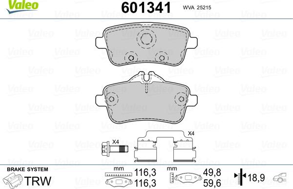 Valeo 601341 - Kit pastiglie freno, Freno a disco www.autoricambit.com