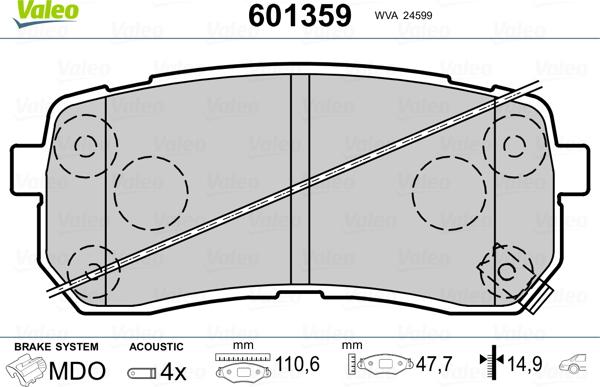 Valeo 601359 - Kit pastiglie freno, Freno a disco www.autoricambit.com