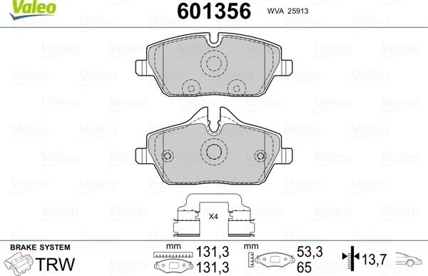 Valeo 601356 - Kit pastiglie freno, Freno a disco www.autoricambit.com