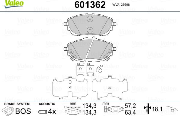 Valeo 601362 - Kit pastiglie freno, Freno a disco www.autoricambit.com