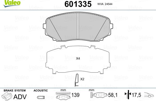 Valeo 601335 - Kit pastiglie freno, Freno a disco www.autoricambit.com