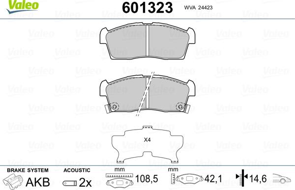 Valeo 601323 - Kit pastiglie freno, Freno a disco www.autoricambit.com