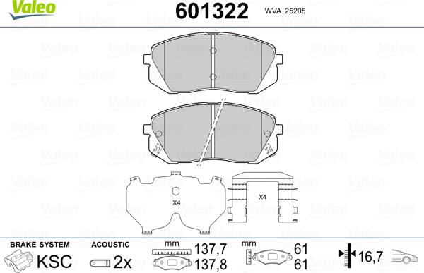 Valeo 601322 - Kit pastiglie freno, Freno a disco www.autoricambit.com