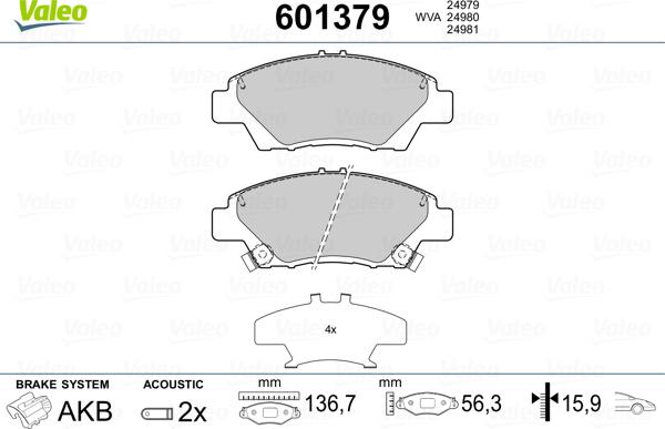 Valeo 601379 - Kit pastiglie freno, Freno a disco www.autoricambit.com