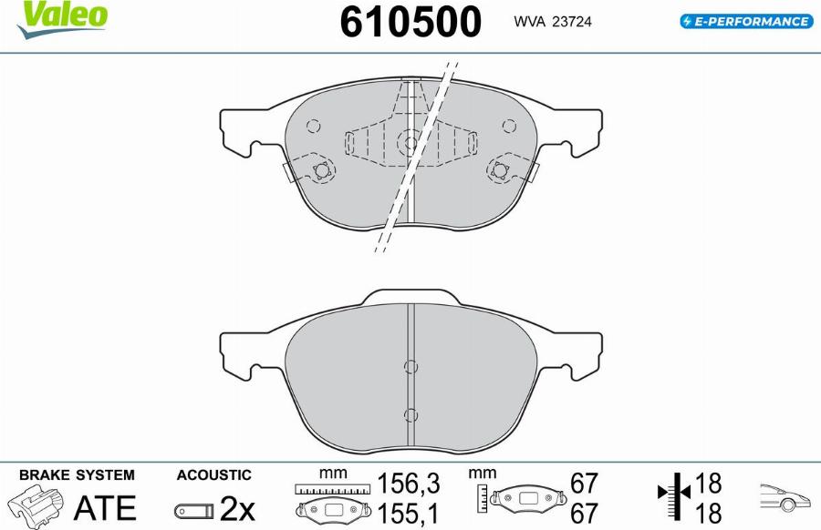 Valeo 610500 - Kit pastiglie freno, Freno a disco www.autoricambit.com