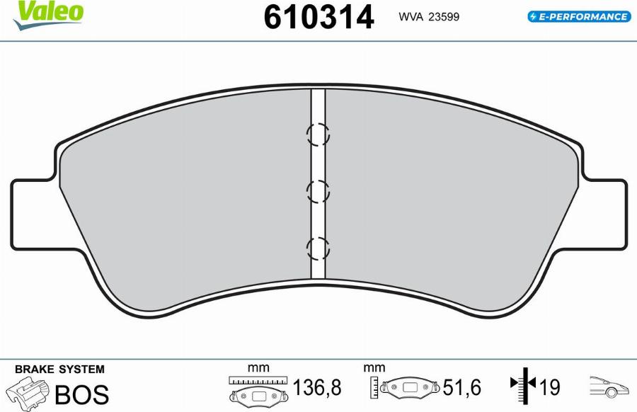 Valeo 610314 - Kit pastiglie freno, Freno a disco www.autoricambit.com