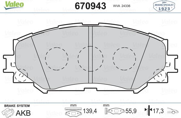 Valeo 670943 - Kit pastiglie freno, Freno a disco www.autoricambit.com