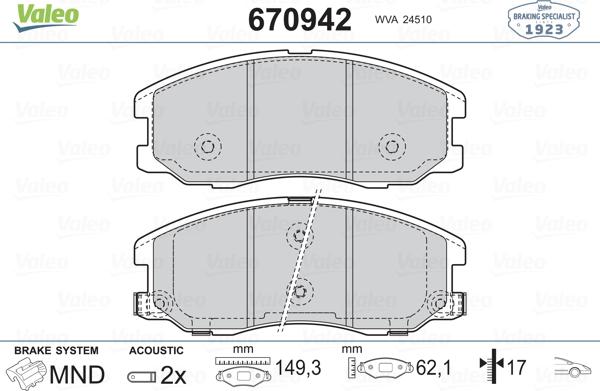 Valeo 670942 - Kit pastiglie freno, Freno a disco www.autoricambit.com