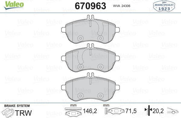 Valeo 670963 - Kit pastiglie freno, Freno a disco www.autoricambit.com