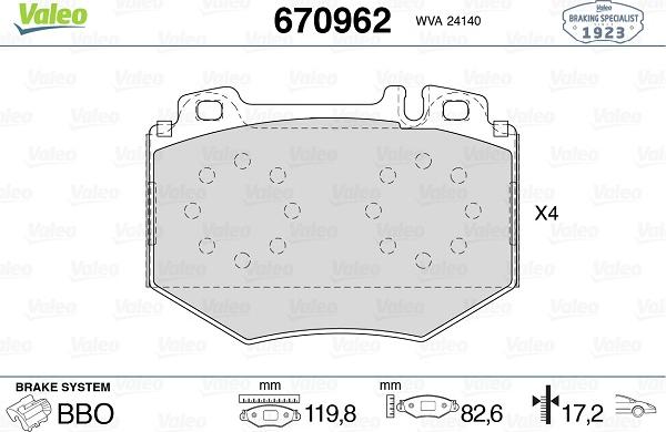 Valeo 670962 - Kit pastiglie freno, Freno a disco www.autoricambit.com