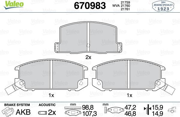 Valeo 670983 - Kit pastiglie freno, Freno a disco www.autoricambit.com