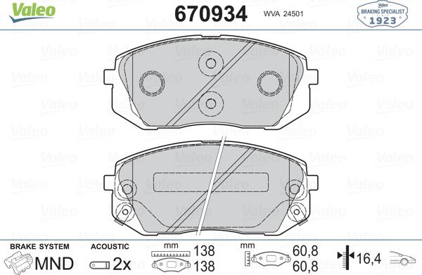 Valeo 670934 - Kit pastiglie freno, Freno a disco www.autoricambit.com