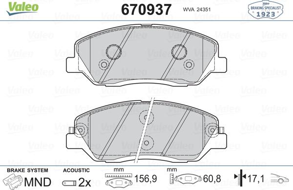 Valeo 670937 - Kit pastiglie freno, Freno a disco www.autoricambit.com