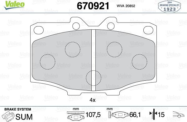 Valeo 670921 - Kit pastiglie freno, Freno a disco www.autoricambit.com