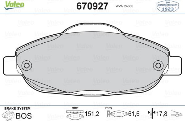 Valeo 670927 - Kit pastiglie freno, Freno a disco www.autoricambit.com