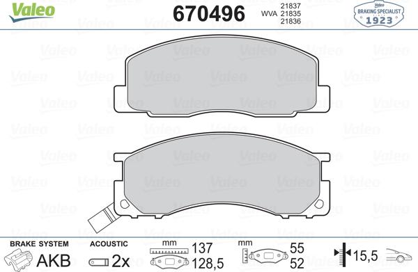 Valeo 670496 - Kit pastiglie freno, Freno a disco www.autoricambit.com