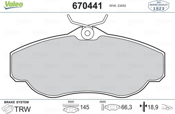 Valeo 670441 - Kit pastiglie freno, Freno a disco www.autoricambit.com