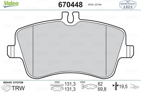 Valeo 670448 - Kit pastiglie freno, Freno a disco www.autoricambit.com