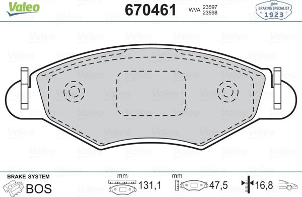 Valeo 670461 - Kit pastiglie freno, Freno a disco www.autoricambit.com