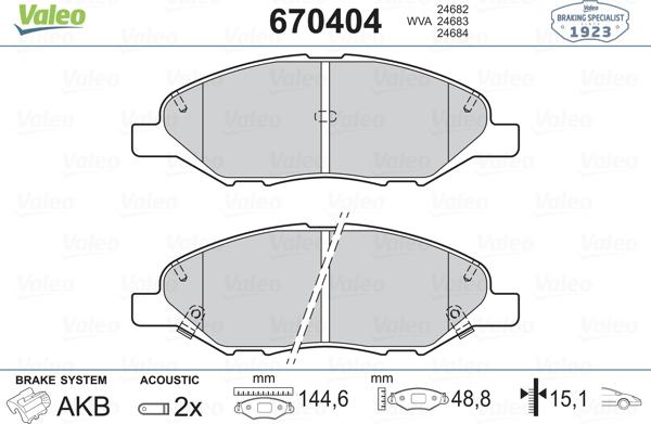 Valeo 670404 - Kit pastiglie freno, Freno a disco www.autoricambit.com