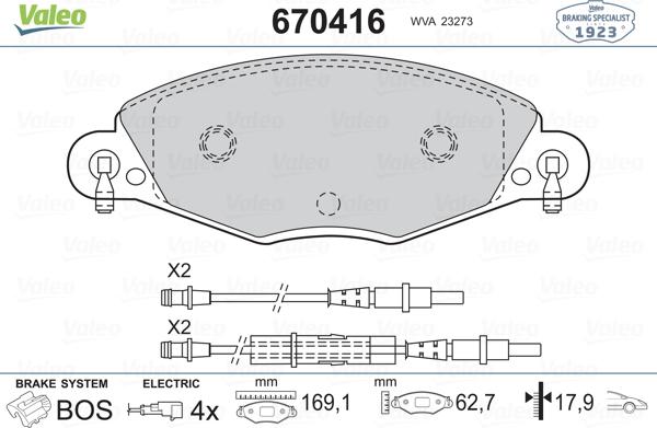 Valeo 670416 - Kit pastiglie freno, Freno a disco www.autoricambit.com