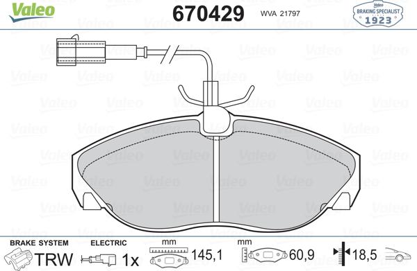 Valeo 670429 - Kit pastiglie freno, Freno a disco www.autoricambit.com