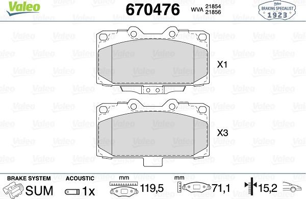 Valeo 670476 - Kit pastiglie freno, Freno a disco www.autoricambit.com