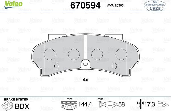 Valeo 670594 - Kit pastiglie freno, Freno a disco www.autoricambit.com