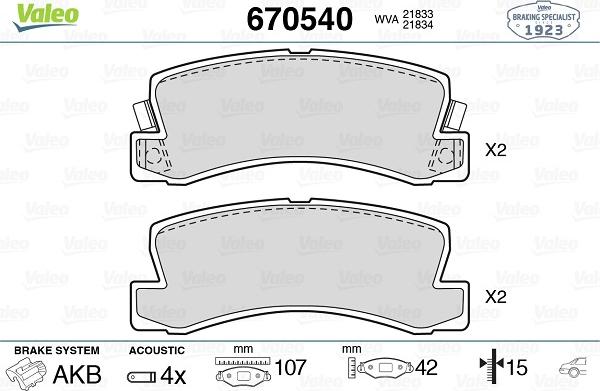 Valeo 670540 - Kit pastiglie freno, Freno a disco www.autoricambit.com