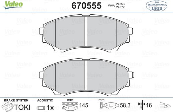 Valeo 670555 - Kit pastiglie freno, Freno a disco www.autoricambit.com