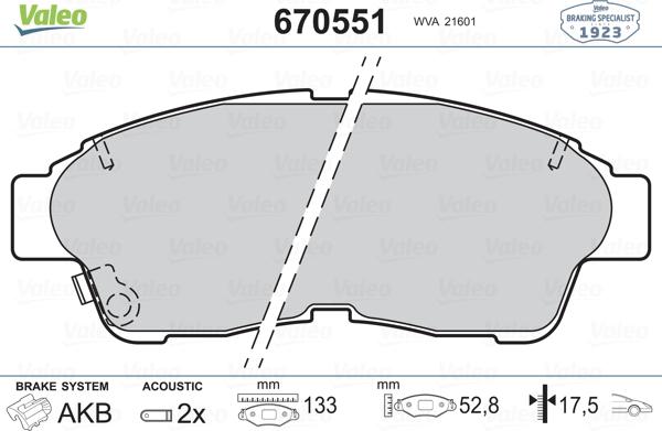 Valeo 670551 - Kit pastiglie freno, Freno a disco www.autoricambit.com